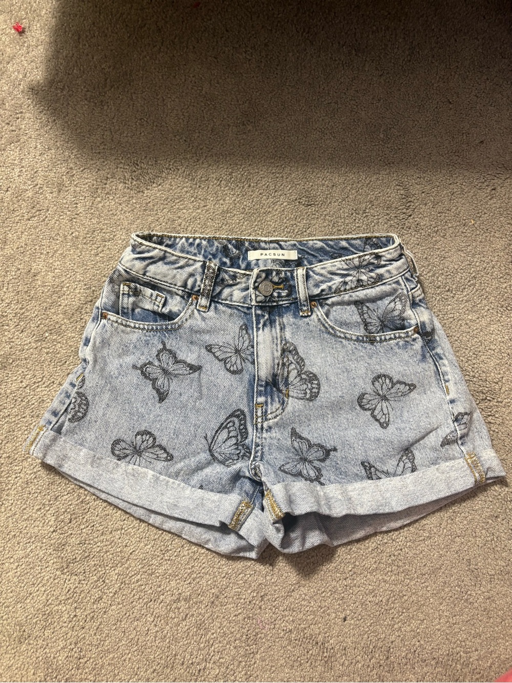 PacSun Light Blue Denim Butterfly Print Mom Shorts